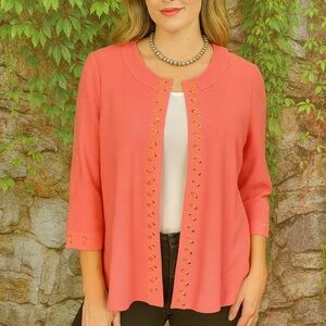 MING WANG Melon Cardigan with Gold Tone Accents, 2X